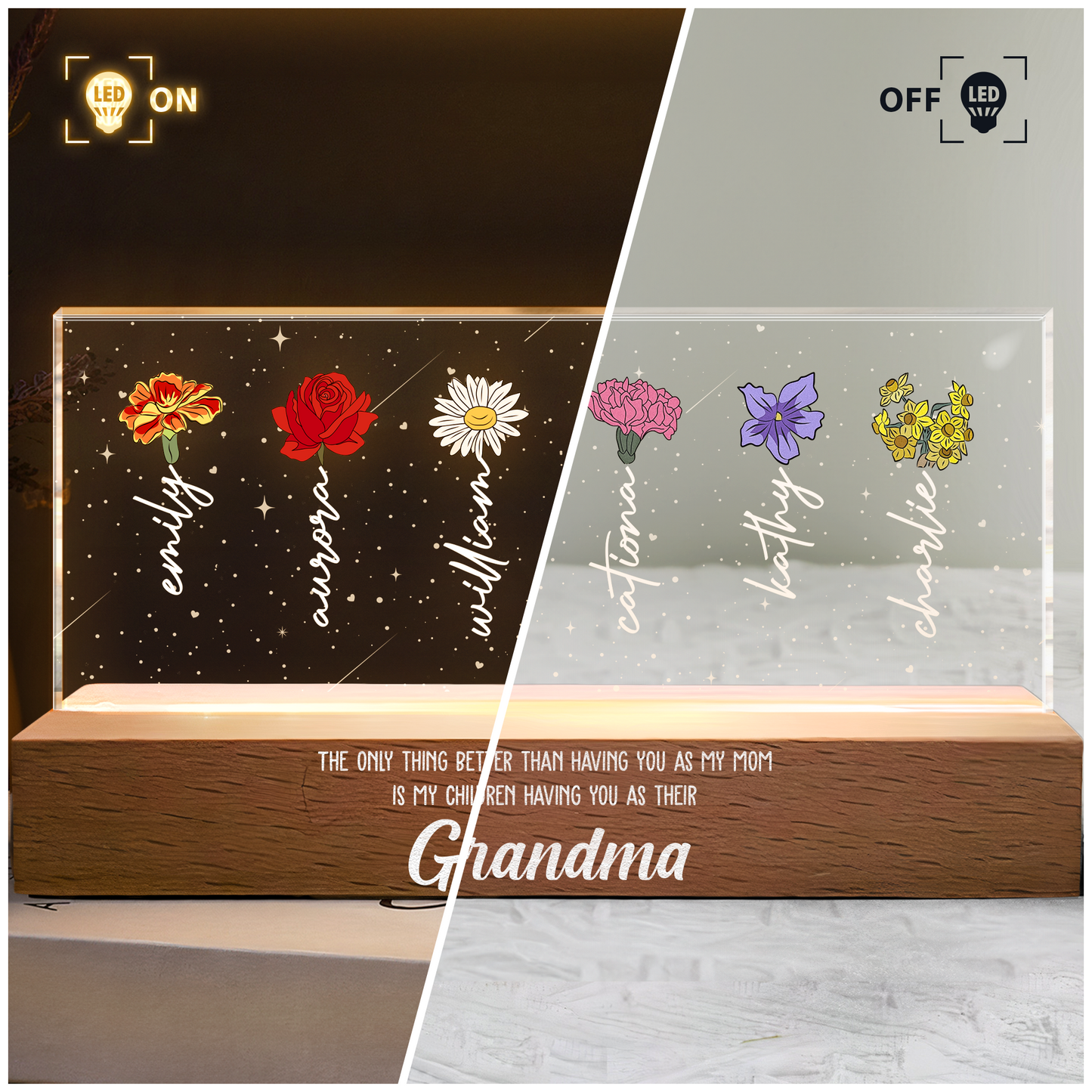 Grandma Love Custom Birth Flower - Personalized LED Night Light