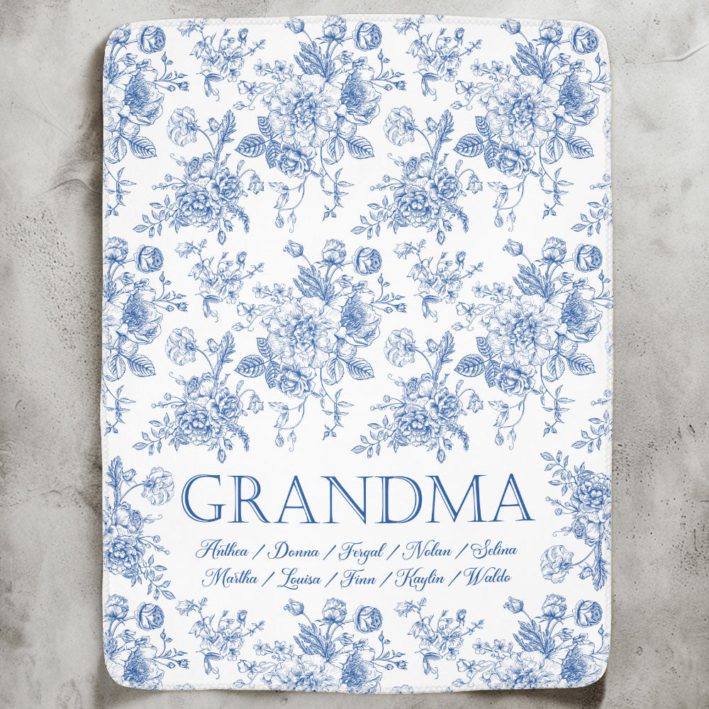 Grandma Custom Grandkids' Names Toile De Jouy - Personalized Blanket