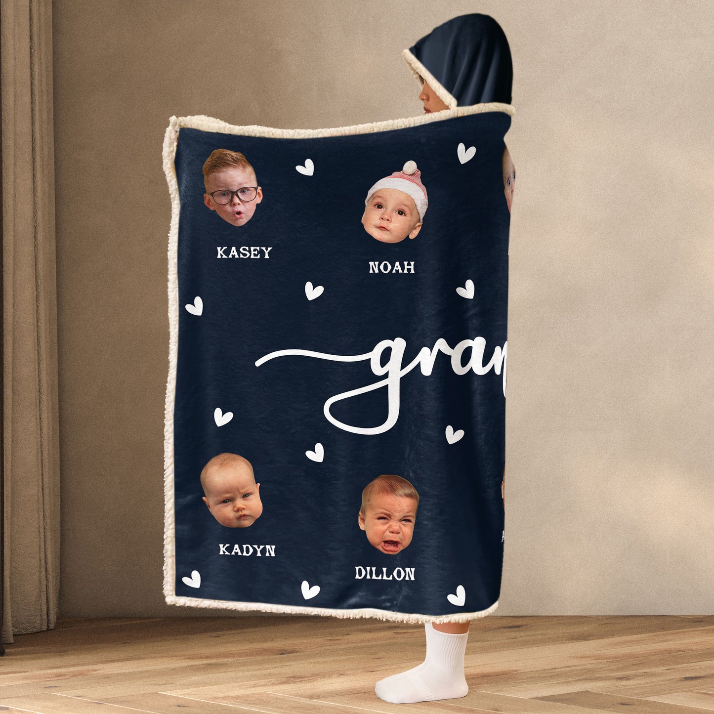 Grandma Custom Kid Face - Personalized Photo Wearable Blanket Hoodie