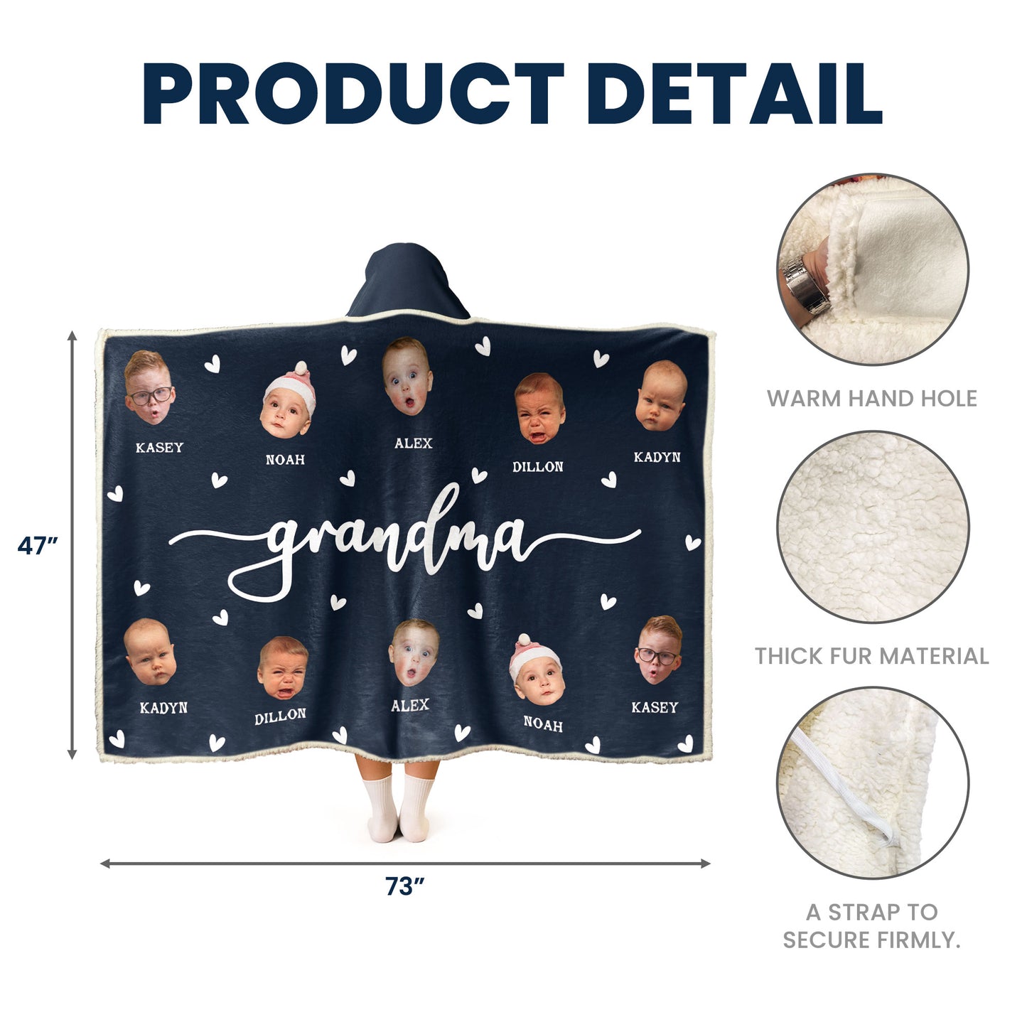 Grandma Custom Kid Face - Personalized Photo Wearable Blanket Hoodie