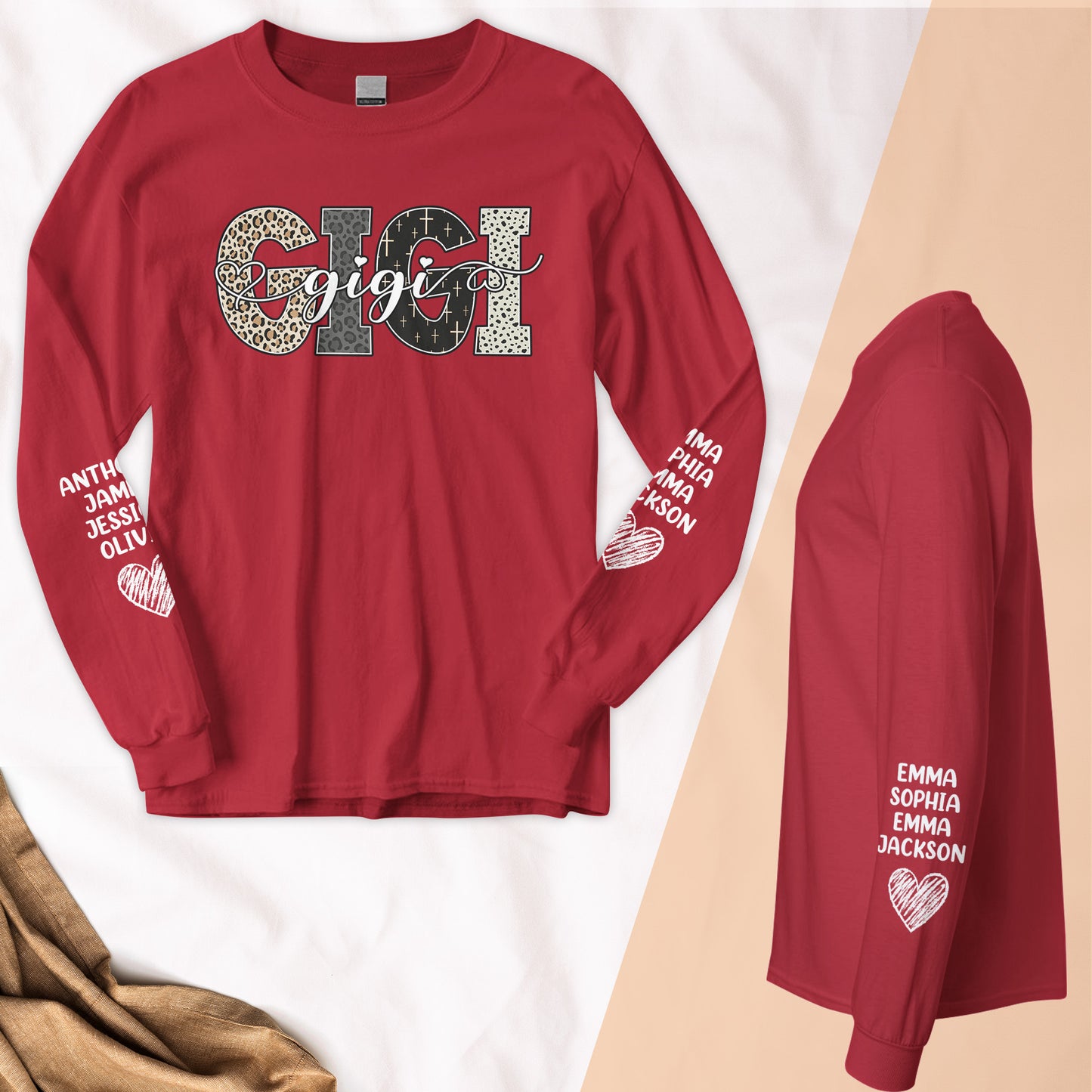 Grandma Custom Kids Name Bible Pattern Style - Custom Long Sleeve T-Shirt