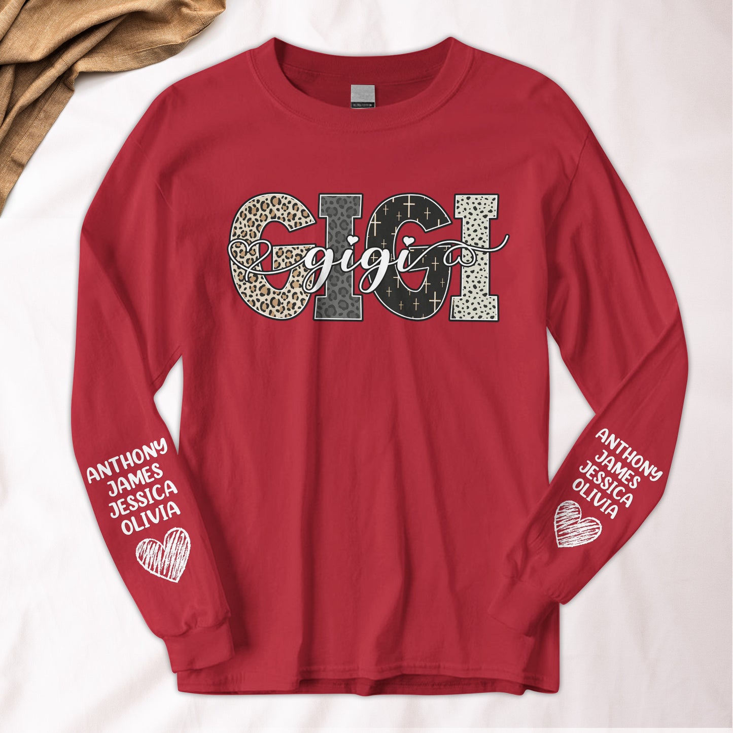 Grandma Custom Kids Name Bible Pattern Style - Custom Long Sleeve T-Shirt