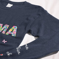 Grandma Floral Name On Sleeve - Custom Long Sleeve T-Shirt