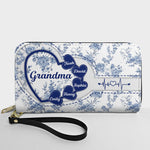 Grandma - Floral Version - Personalized Leather Long Wallet