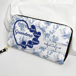 Grandma - Floral Version - Personalized Leather Long Wallet