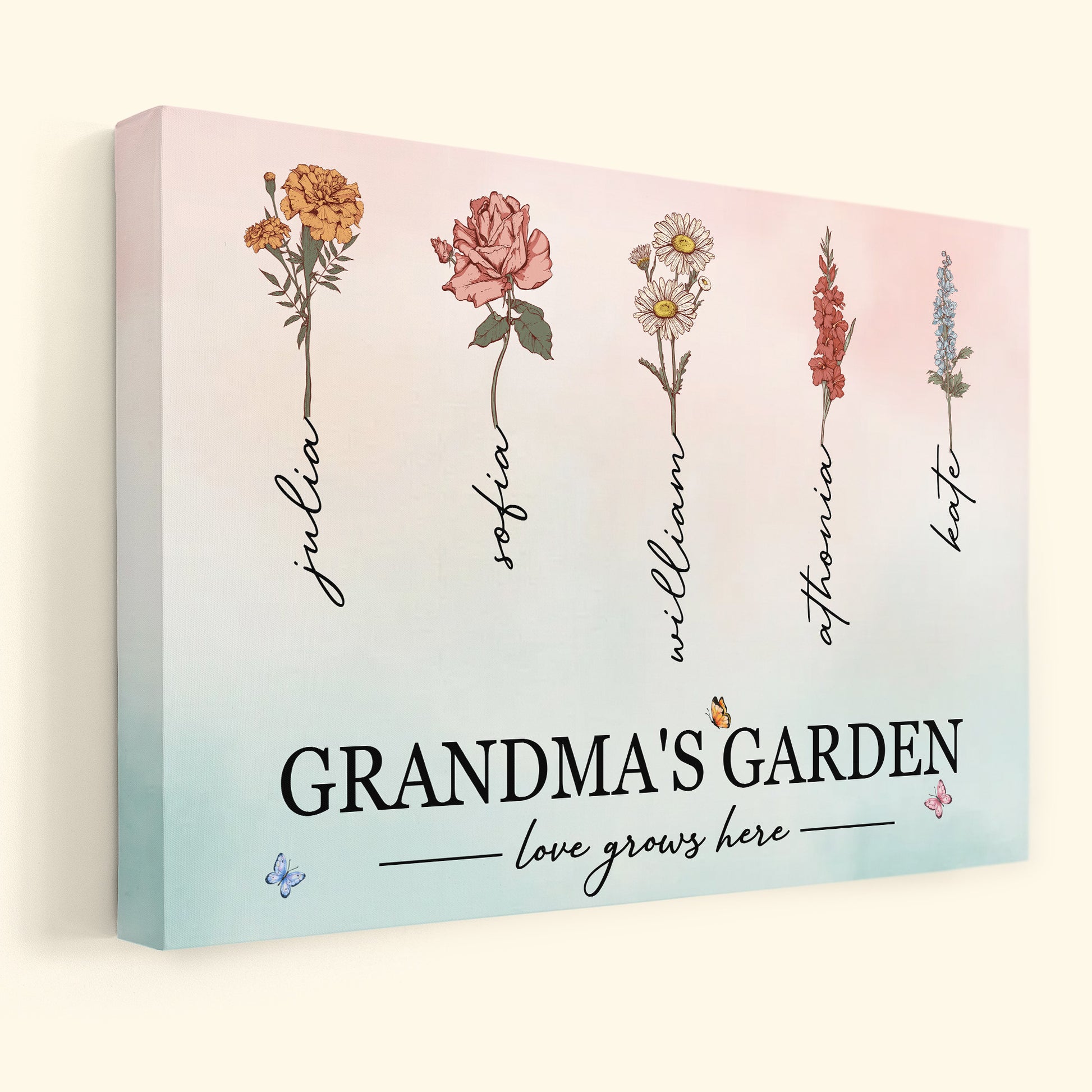 Grandma Garden Love Grows Here - Personalized Wrapped Canvas