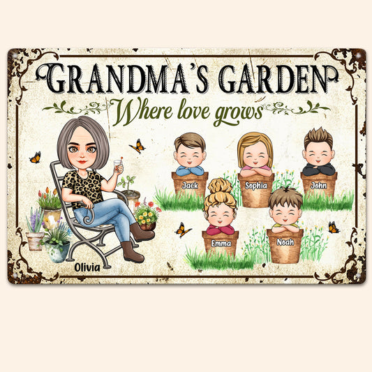 Grandma Garden Where Love Grows - Personalized Metal Sign