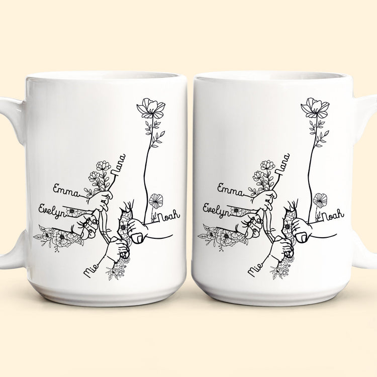 Grandma Grandchildren Holding Hand Floral Pattern - Personalized Mug