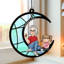 Grandma Grandkid On The Moon - Personalized Window Hanging Suncatcher Ornament