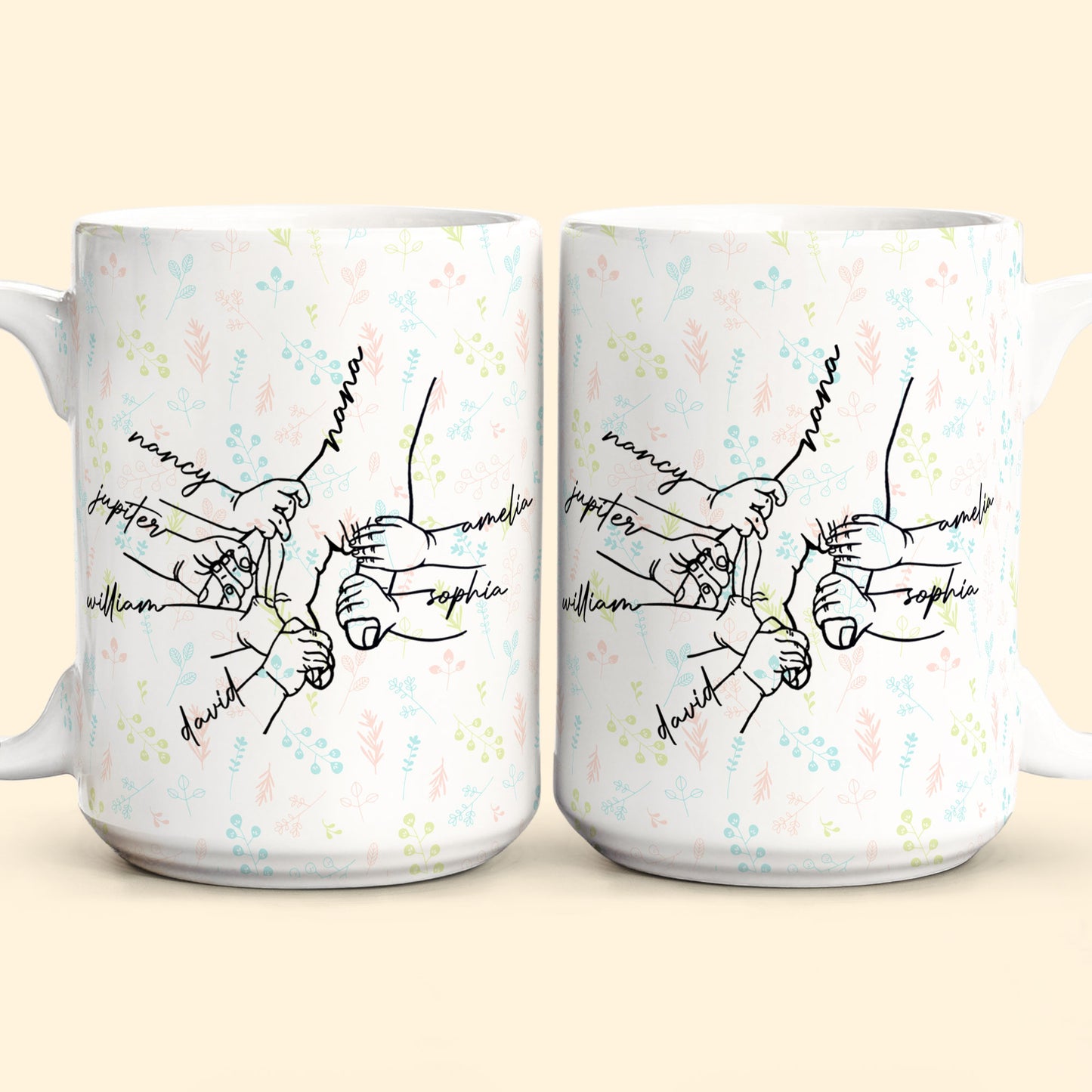 Grandma Grandkids Hand In Hand Xmas Mug Holiday Gift For Mama Nana - Personalized Mug