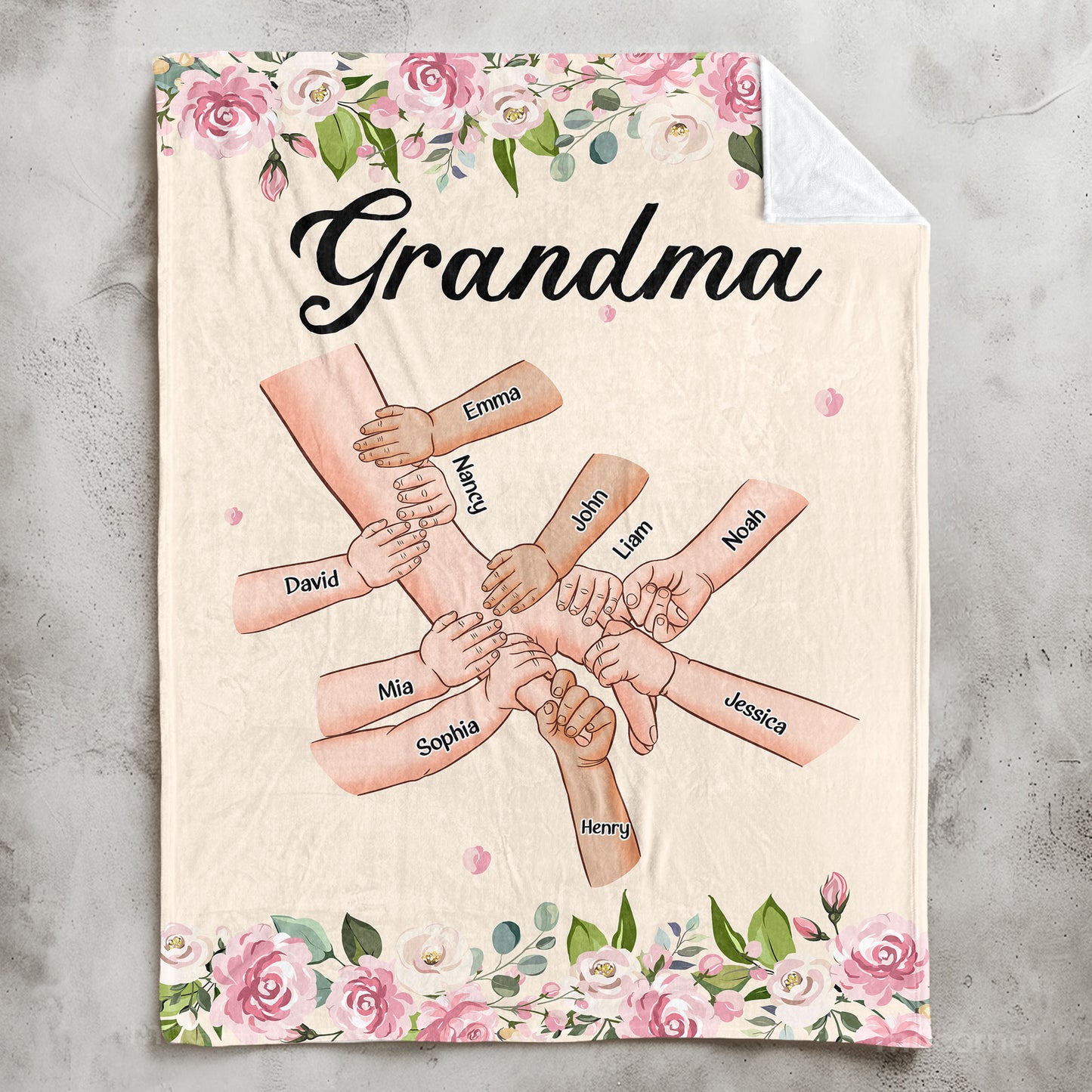 Grandma Hold Grandkids' Hands - Personalized Blanket