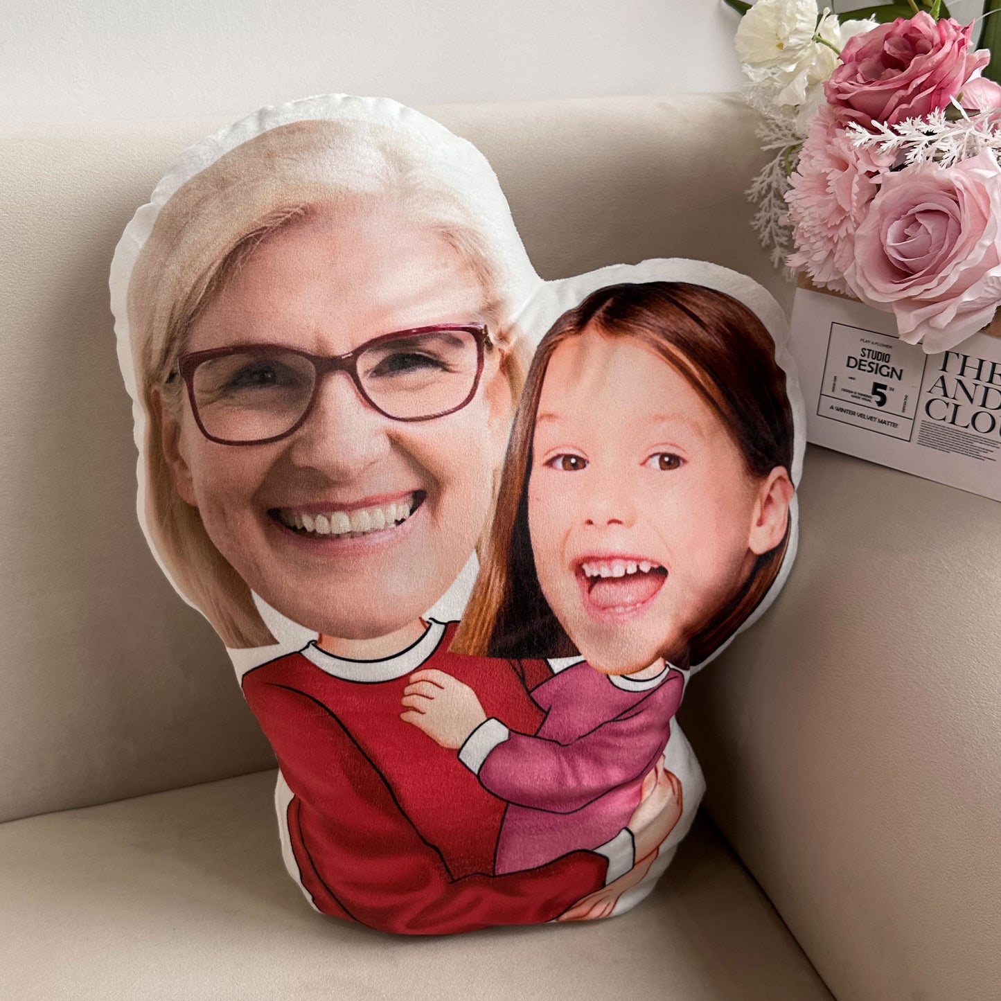 Grandma Hugging Grandkids Love - Personalized Photo Custom Shaped Pillow