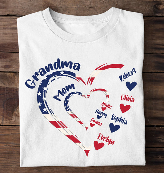 Grandma Mom 4th Of July American Flag - Personalized Shirt