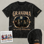 Grandma Of Little Monsters - Personalized Photo Acid Wash T‑Shirt