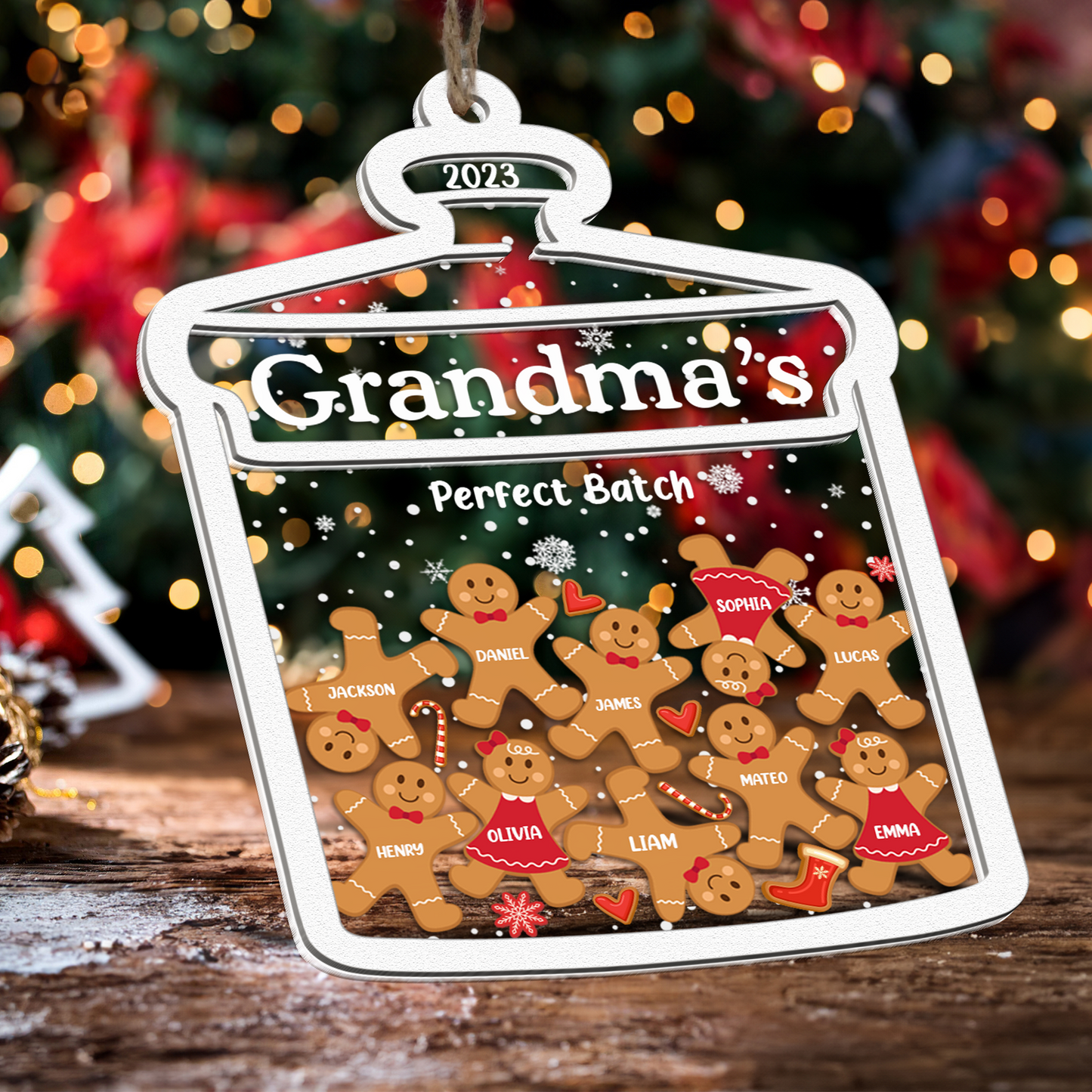 Grandma Perfect Batch Gingerbread - Personalized Wood And Acrylic Ornament With Bow