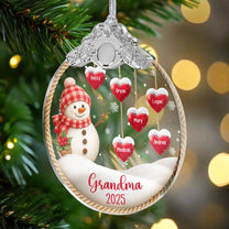 Grandma Snowman Christmas - Personalized Glass Ornament With Silver Cap