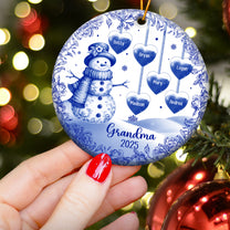 Grandma Snowman Christmas Toile De Jouy - Personalized Ceramic Ornament