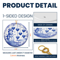 Grandma Snowman Christmas Toile De Jouy - Personalized Ceramic Ornament