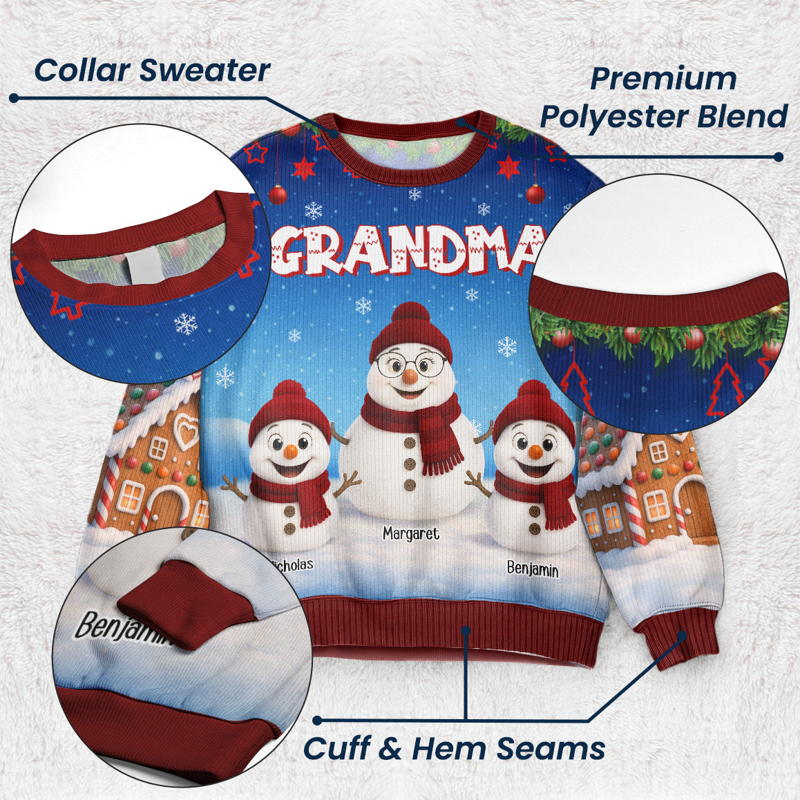 Grandma Snowman Love - Personalized 3D Printed Sweatshirt