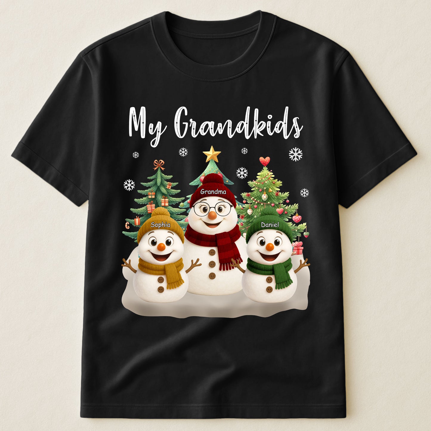 Grandma Snowman With Grandkids Lovely - Personalized Shirt
