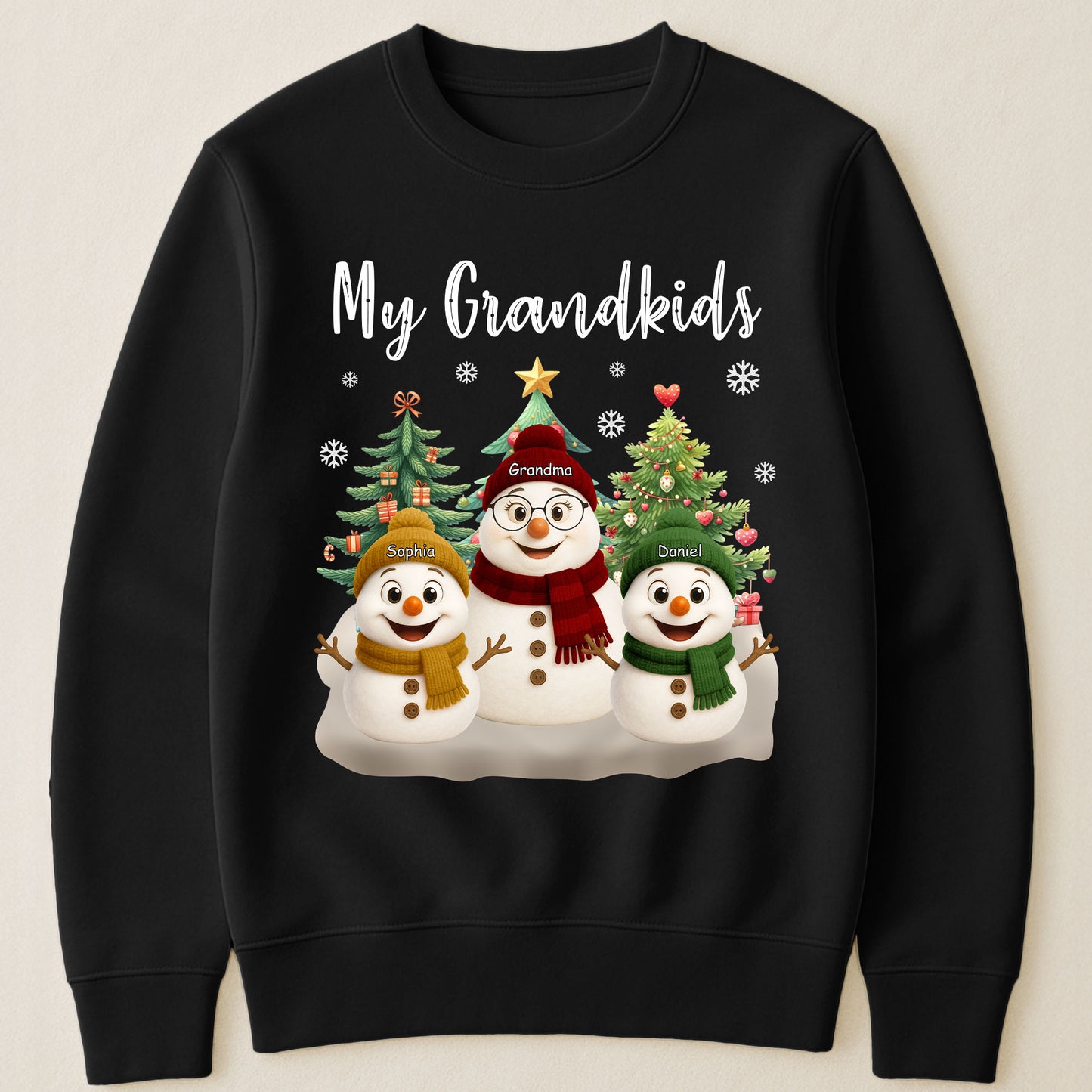 Grandma Snowman With Grandkids Lovely - Personalized Shirt