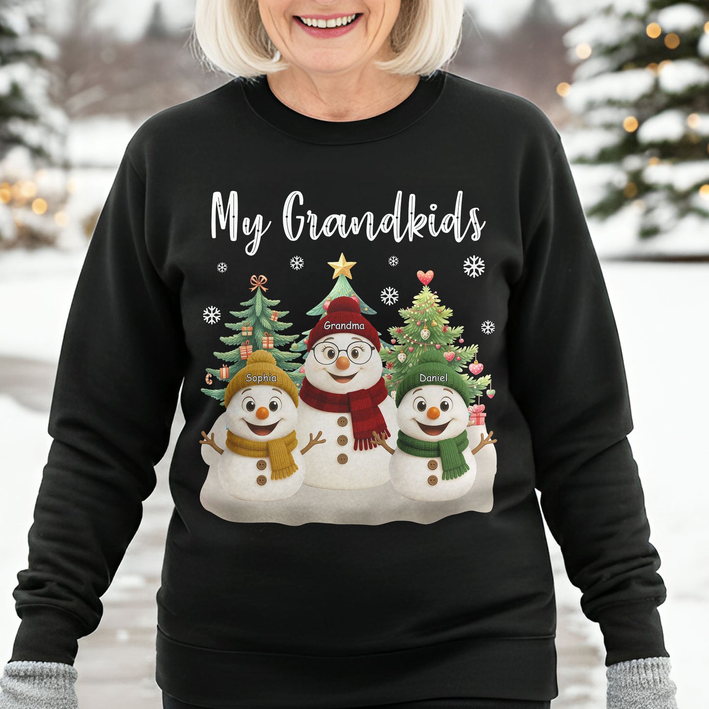 Grandma Snowman With Grandkids Lovely - Personalized Shirt
