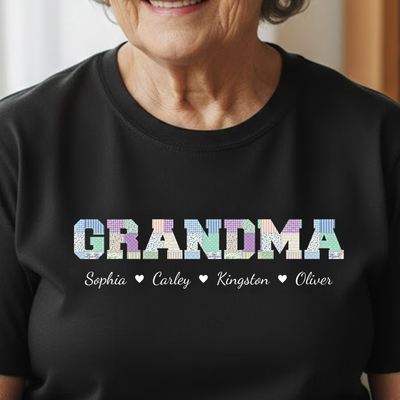 Grandma Title Patchwork Print - Personalized Shirt