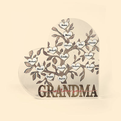 Grandma We Love You - Personalized Heart Shaped Acrylic Plaque