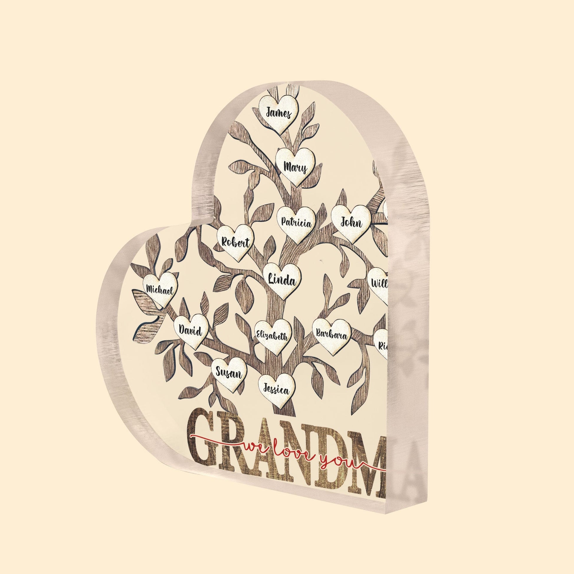 Grandma We Love You - Personalized Heart Shaped Acrylic Plaque - Heartwarming, Mother's Day Gift For Grandma, Nana, Grandmother - From Grandkids, Daughter/Son