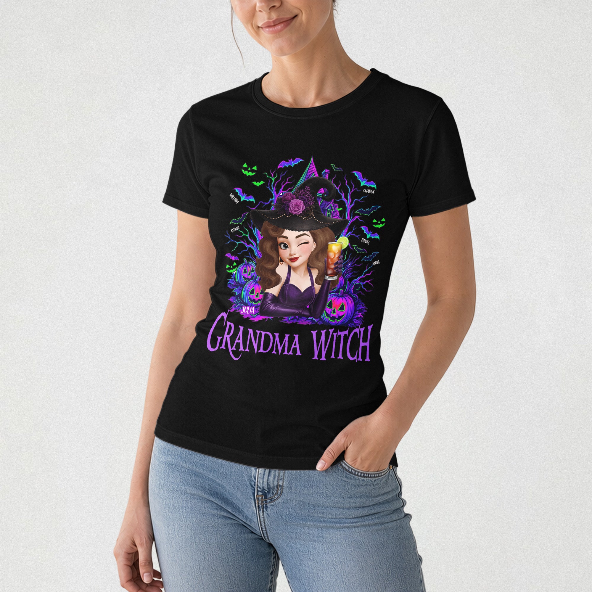 Grandma Witch Halloween Customes, Grandma Halloween Gift - Personalized Shirt