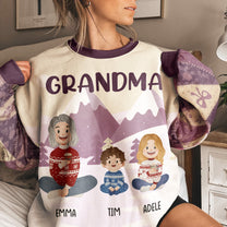 Grandma With Kids Folk Art - Personalized AOP Sweatshirt
