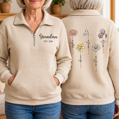 Grandma Est Birth Flower Grandkids - Personalized Sweatshirt