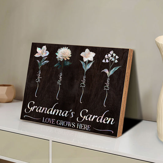 Grandma's Garden - Mother Of Pearl Effect - Personalized Wood Plaque