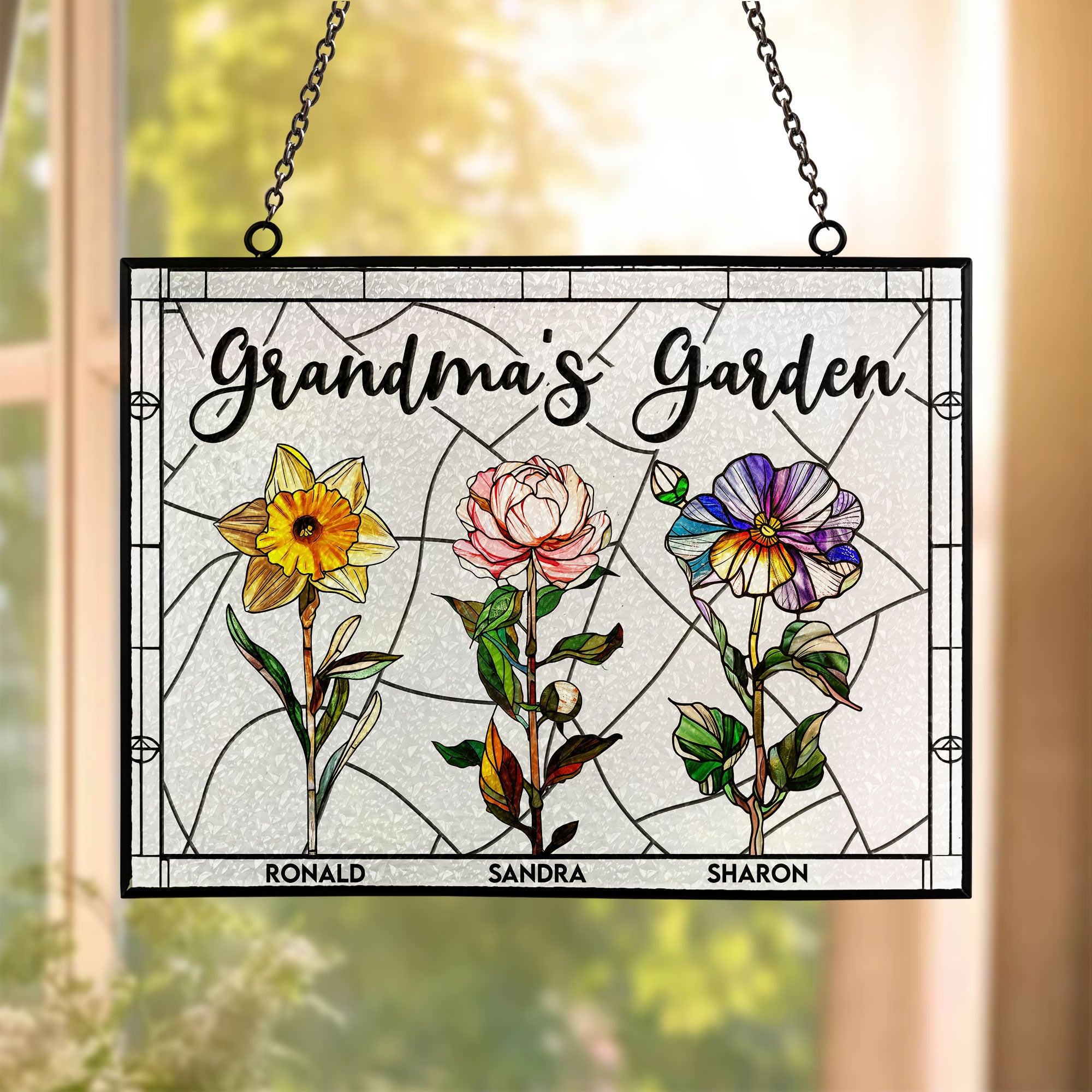 Grandma's Garden - New Version - Personalized Stained Glass Suncatcher