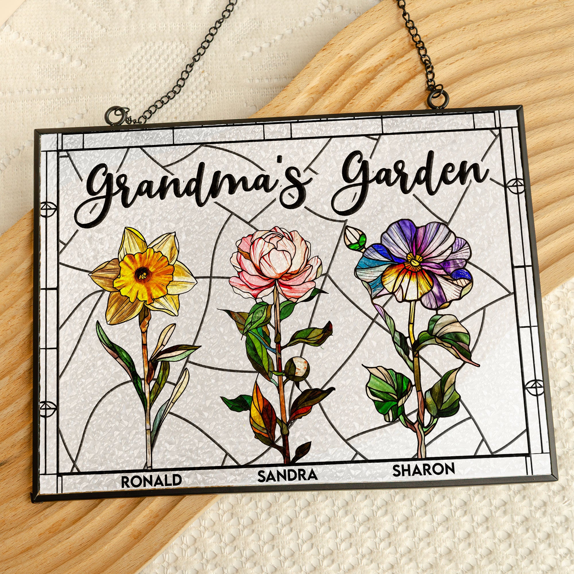 Grandma's Garden - New Version - Personalized Stained Glass Suncatcher