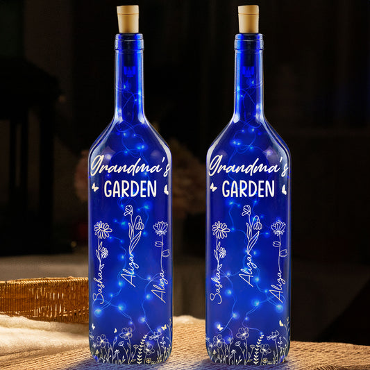 Grandma's Garden - Personalized Blue Bottle Lamp