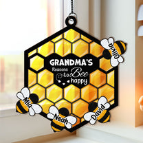 Grandma's Reasons To Bee Happy - Personalized Window Hanging Suncatcher Ornament