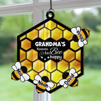 Grandma's Reasons To Bee Happy - Personalized Window Hanging Suncatcher Ornament