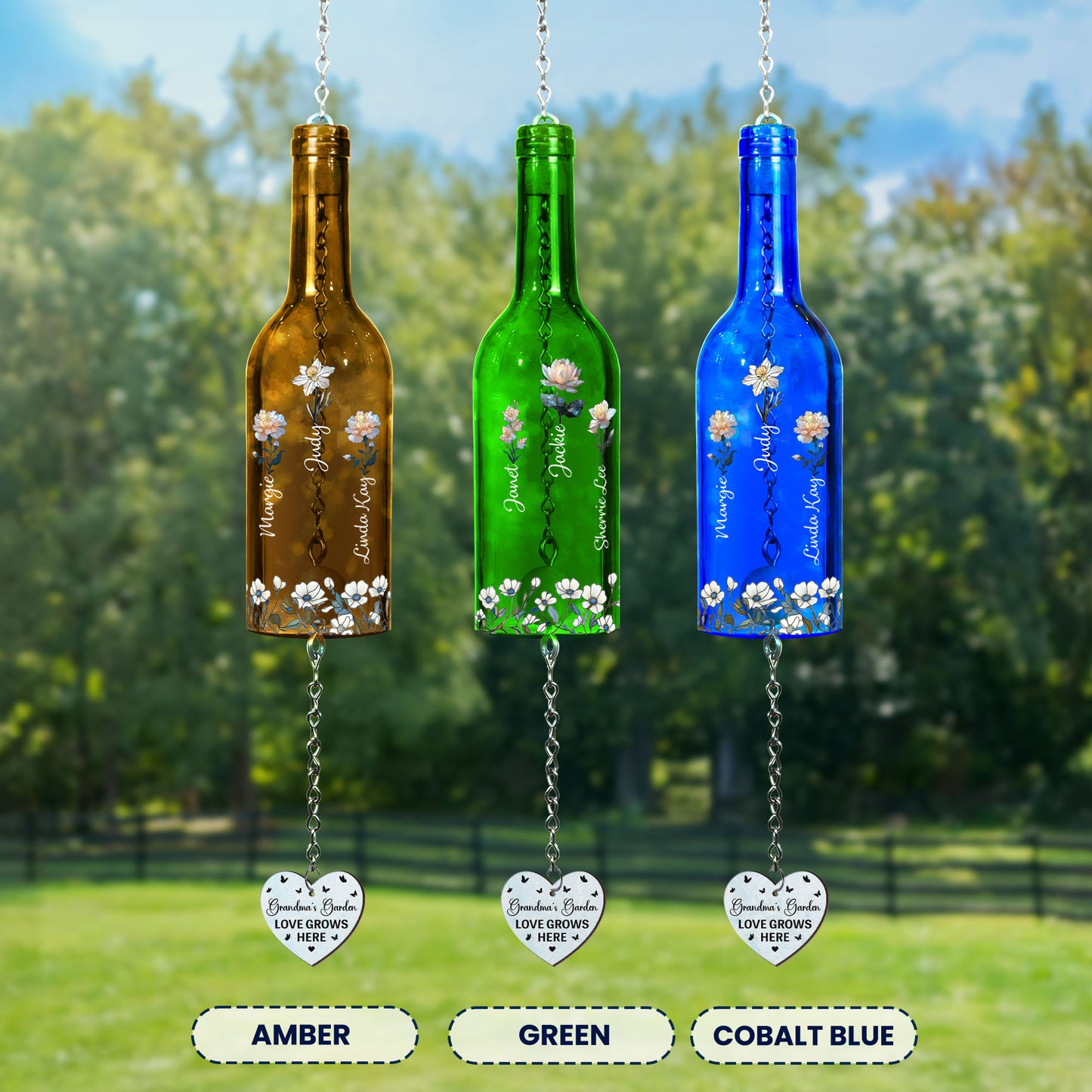 Grandma's Garden Birth Flowers - Personalized Wine Bottle Wind Chime