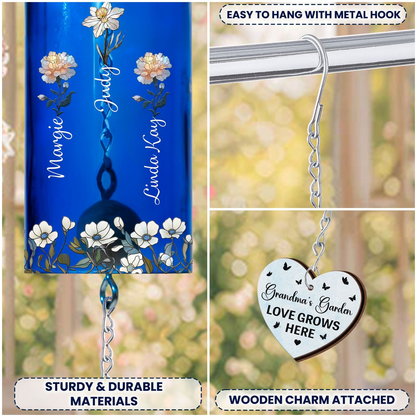 Grandma's Garden Birth Flowers - Personalized Wine Bottle Wind Chime