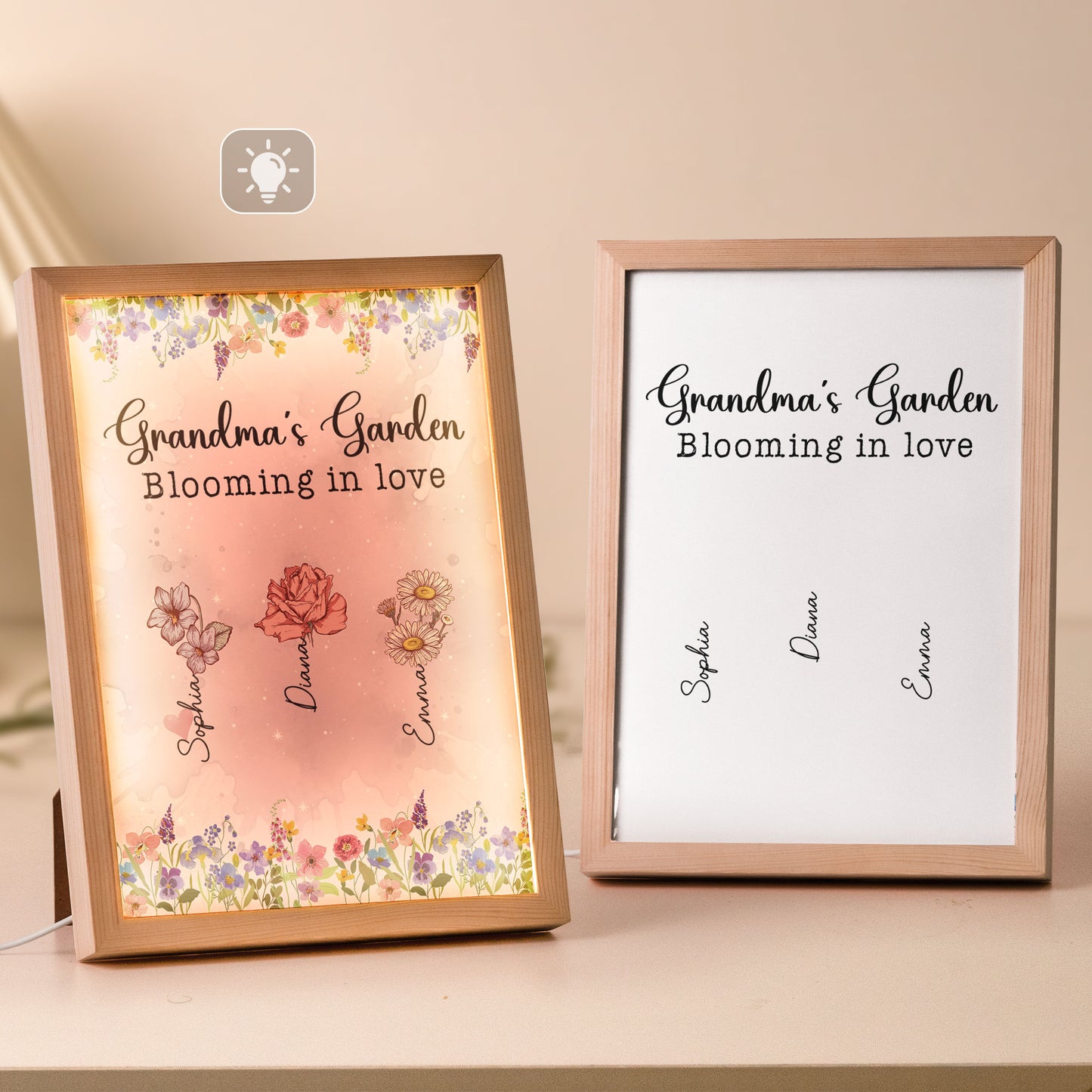 Grandma's Garden Blooming In Love - Personalized Light Up Picture Frame