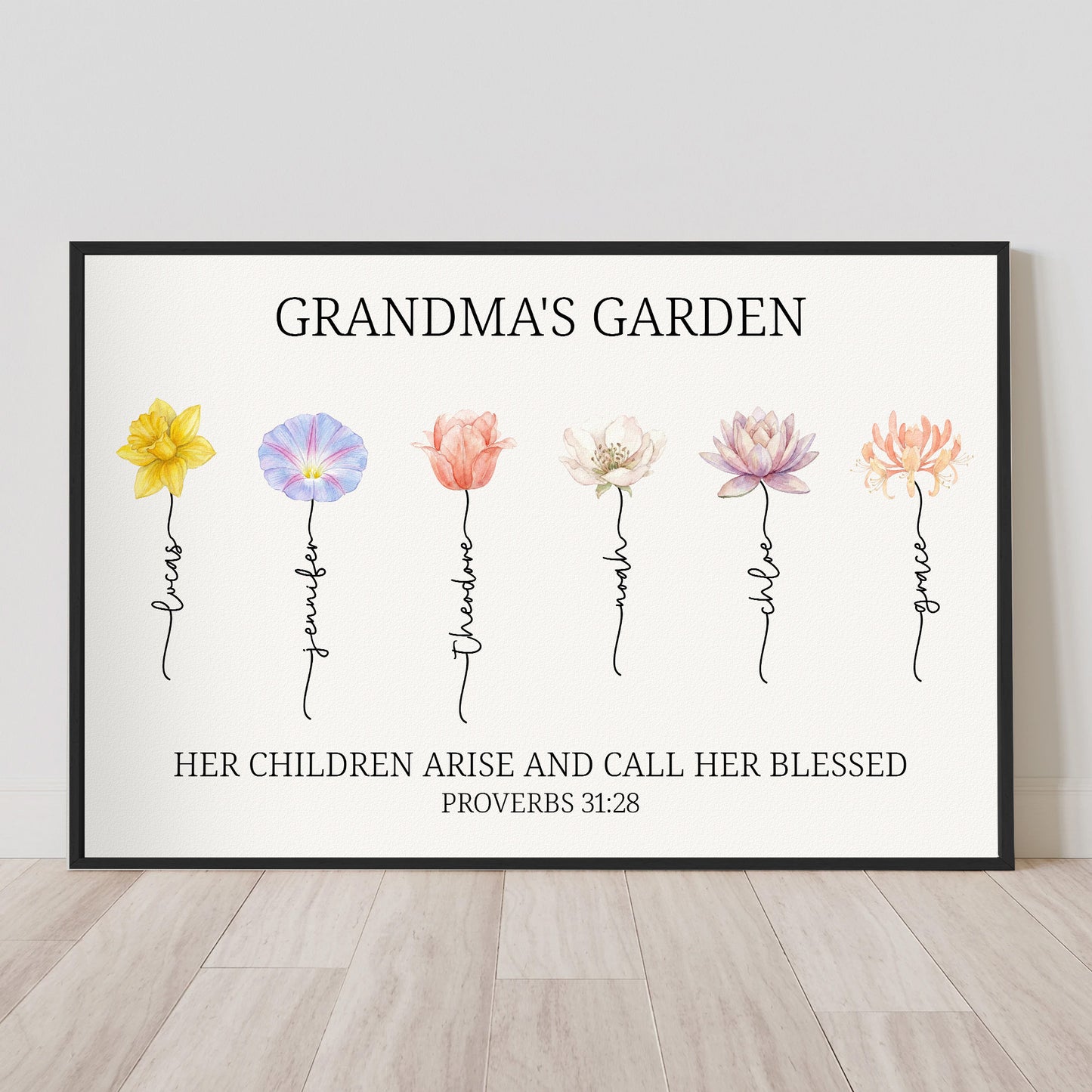 Grandma's Garden Christian Gift For Grandma, Mom - Proverbs 31:28 - Personalized Poster