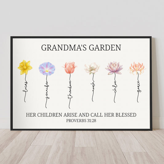 Grandma's Garden Christian Gift For Grandma, Mom - Proverbs 31:28 - Personalized Poster