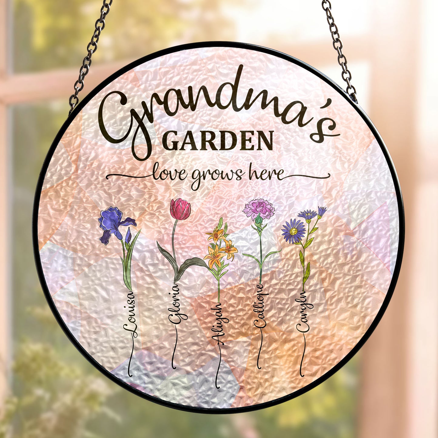 Grandma's Garden - Custom Birth Flower - Personalized Stained Glass Window Hanging Suncatcher