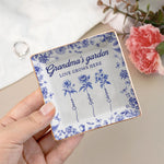 Grandma's Garden Custom Birth Flower Toile De Jouy Gift - Personalized Jewelry Dish