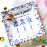 Grandma's Garden Custom Birth Flower Toile De Jouy Gift - Personalized Jewelry Dish