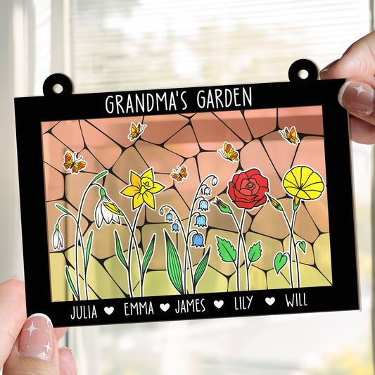 Grandma's Garden Custom Birth Month Flower - Personalized Window Hanging Suncatcher Ornament