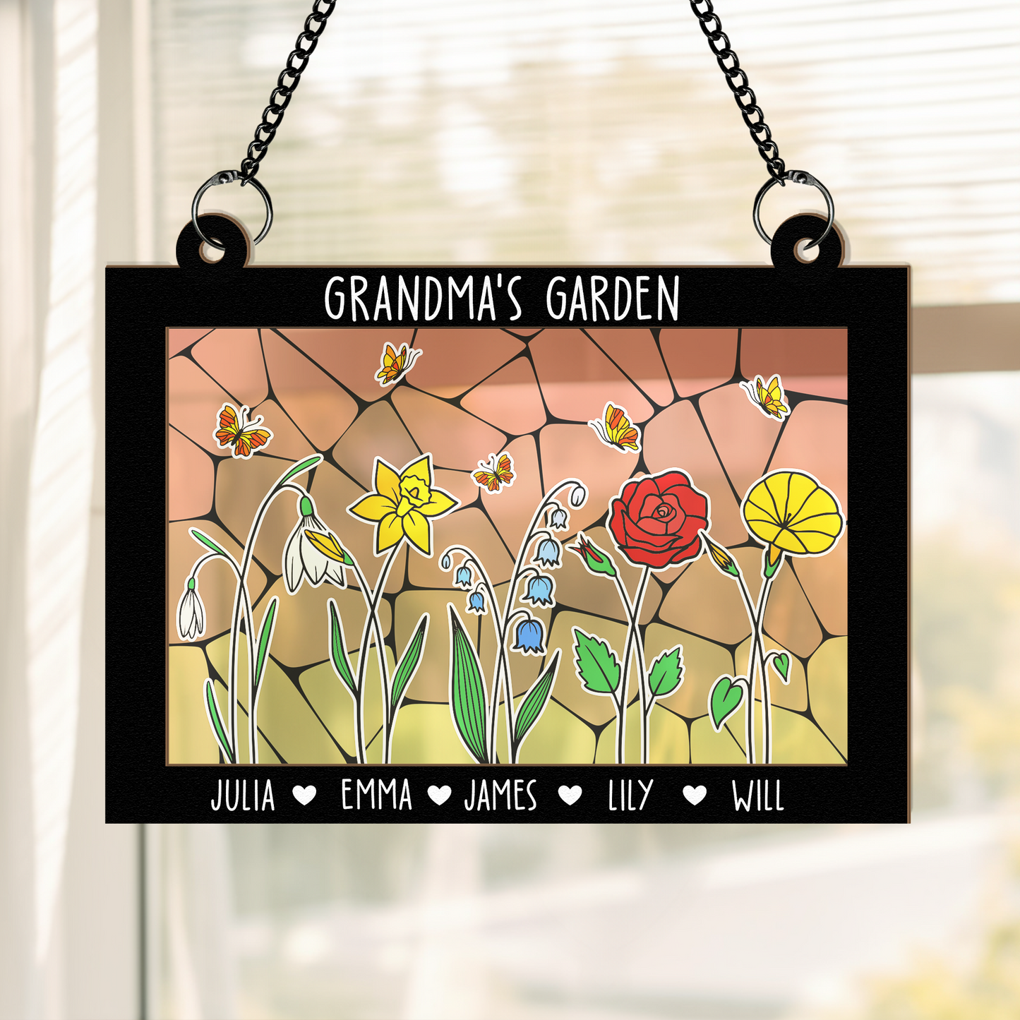Grandma's Garden Custom Birth Month Flower - Personalized Window Hanging Suncatcher Ornament
