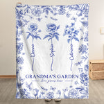 Grandma's Garden - Custom Kids Birth Flower Toile De Jouy - Personalized Blanket