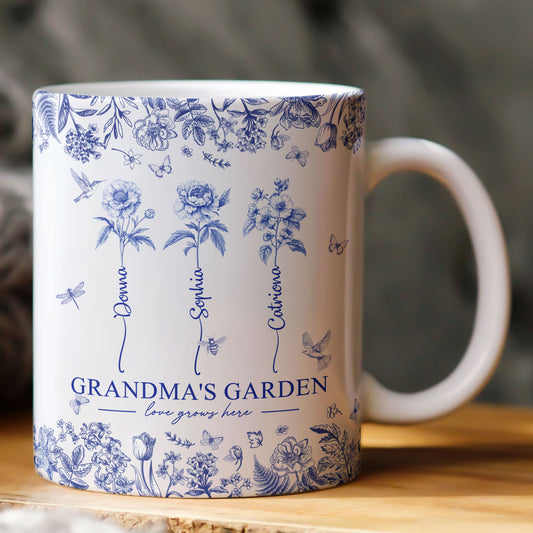 Grandma's Garden - Custom Kids Birth Flower Toile De Jouy - Personalized Mug